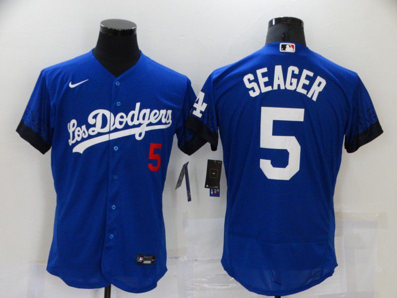 Men Los Angeles Dodgers 5 Seager Blue City Edition Elite Nike 2021 MLB Jersey